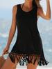 Women's Tassel Hem Sleeveless Dress - Solid Color, European & American Style