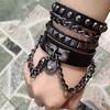 Halloween Punk Multi-layer Leather Adjustable Heart Bracelet for Women Hip Hop Black Chain Bracelet Wristbands Gothic Jewelry