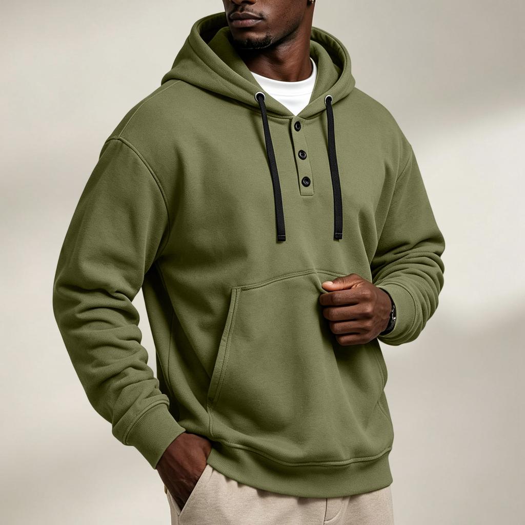 Men's Hoodie with Button Front, Casual Athletic Pullover Sweatshirt for Workout and Everyday Wear