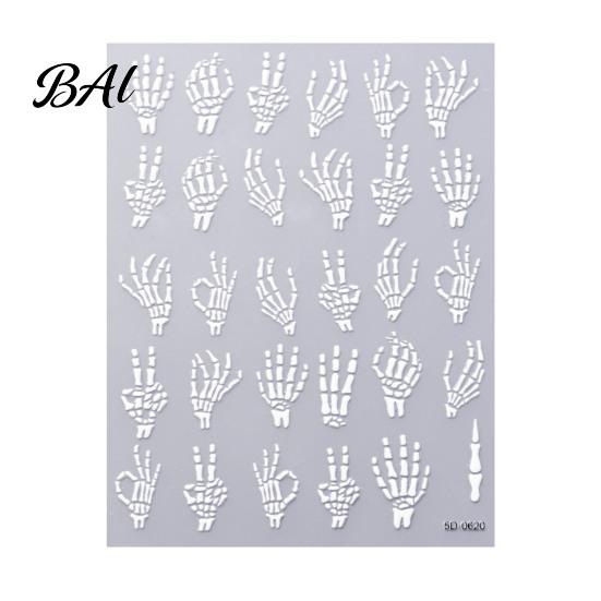Halloween Nail Supplies 3D Embossed Stickers, Skeleton Hand Pumpkin Spider Bat Art Decals, Gothic Manicure Decoration Decals for Holiday Party