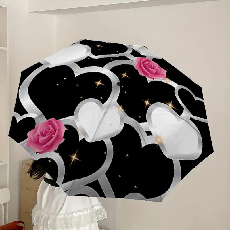 1pc Heart Rose Decorative Automatic Open/Close Umbrella, Formal Events - Ideal Gift for Family or Friends, Outdoor Accessory yy251211224