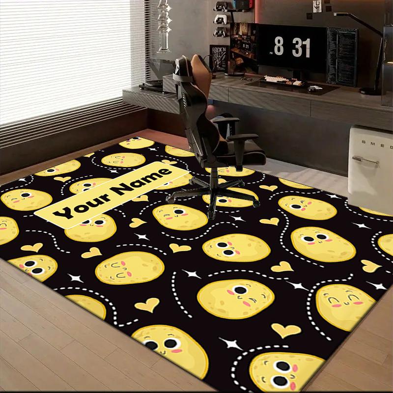 1PC Custom Name Yellow Faces Theme Floor Mat Ideal for Living Room, Game Rooms, Office, Bedroom, Floor Mat Playful Design