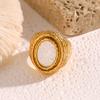 MamacitaSlay Vintage Oval Natural White Shell Layered 316L Stainless Steel Ring Woman 18K Gold Plated Jewelry Finger Decoration