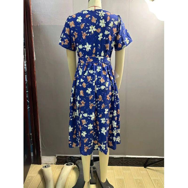 Women's Printed V-neck Short Sleeve Dress Women's Print Short Sleeve Dress