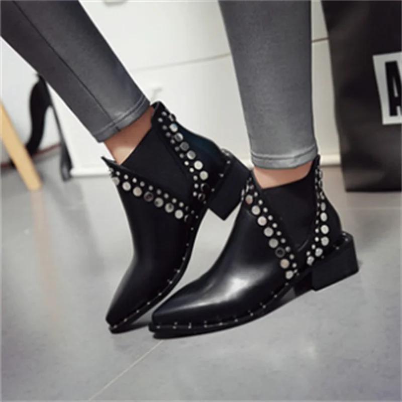 Fashion Autumn Winter Woman Shoes Boots Black New Rock Pole Dance Rivet Chunky Heels Western Pointed Toe Chelsea Short Boots Trending