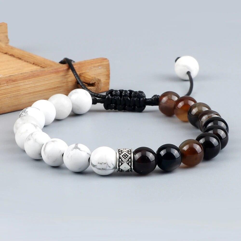 Trendy White Men Beads Bracelet Handmade Natural Tiger Eye Lava Stone Onyx Strand Adjustable Bracelets Women Yoga Energy Jewelry