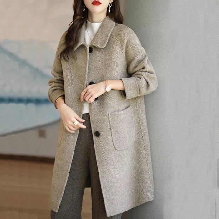 Mittellanger Wollmantel für Damen - Herbst/Winter 2026: Petite Plus, Verdickter Koreanischer Stil, Schlankmachender Schnitt.