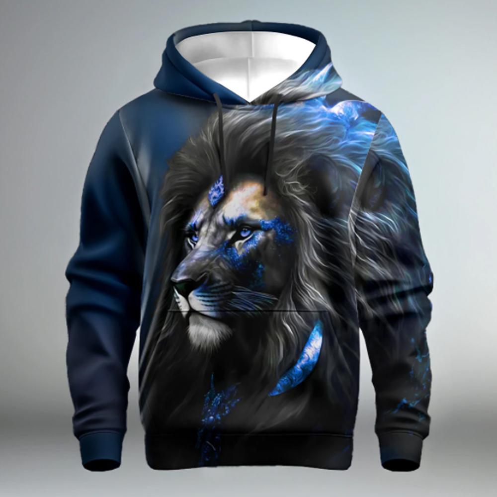 Fashion Men's Hoodie Sweatshirt Animal Lion 3D Print Round Neck Long Sleeve Hoodie Casual Sweatshirt Oversized Men's Clothing