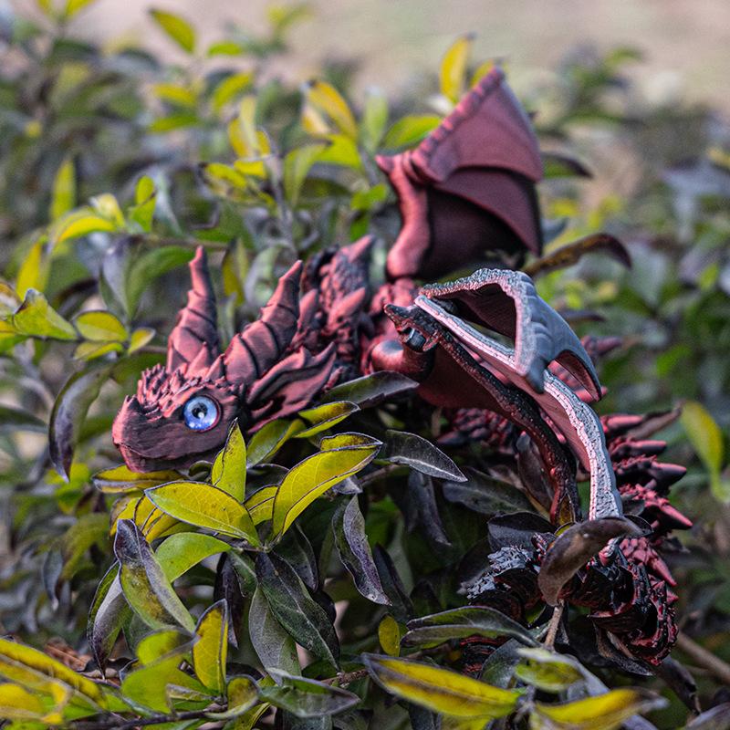 3D Printed Flying Dragon Full Body Movable Joint Fidget Toy Figurine Simulation Dragon Office Desktop Ornament Toys with Wing