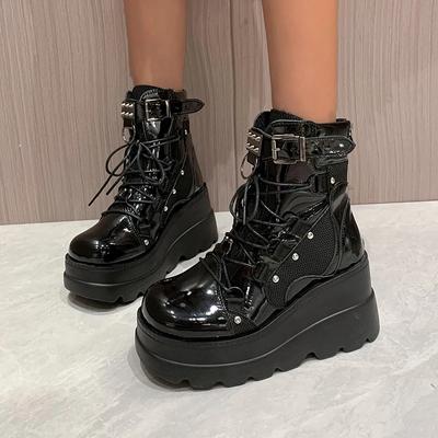 Dámské kozačky Podzimní Dámské Kotníkové boty Platforma Klínky Vysoké podpatky Krátké kozačky Nový Módní design Zip Cosplay Boty pro ženy