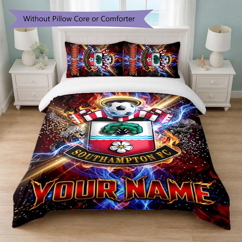 Southampton FC Custom Name Text Bedding Set 1 Duvet Cover+2 Pillowcases Soccer Logo Personalized Gift For Special Occasion Bedroom Decor
