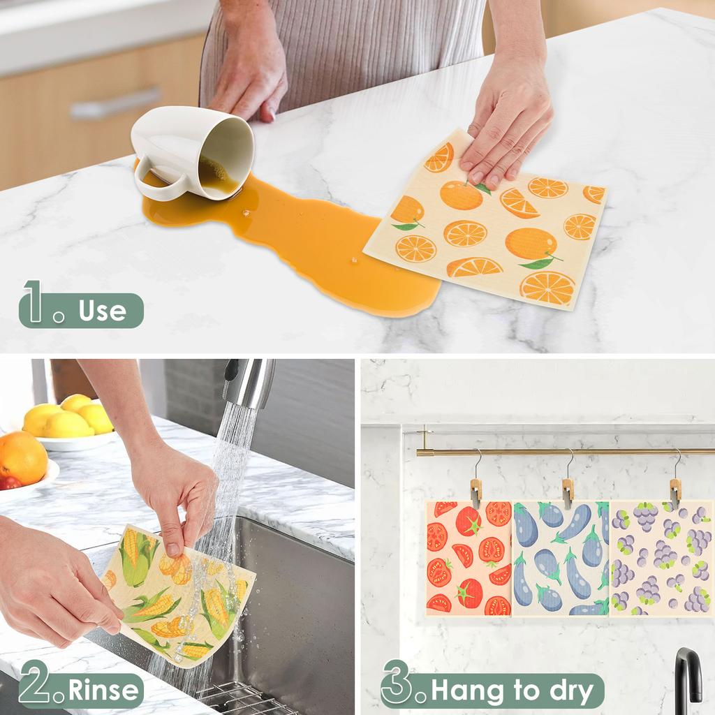 6-12Pcs Kitchen Dish Towels Reusable Dishcloths Absorbent Swedish Dishcloths Kitchen Dish Rags Soft Non-woven Cleaning Cloth