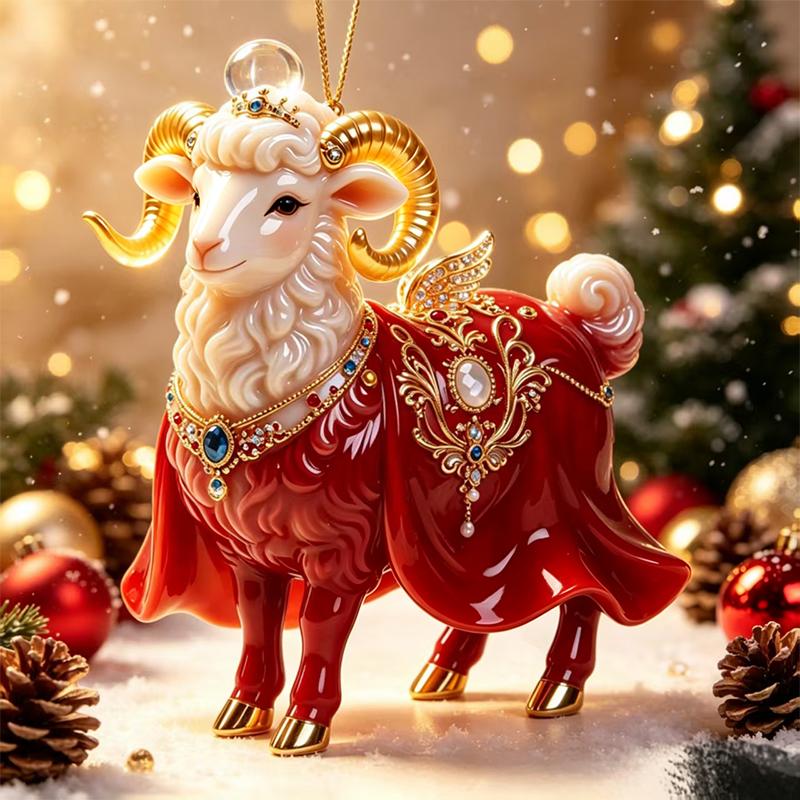 Cute Flat Acrylic Christmas Sheep Ornament Hanging Lamb Pendant for Xmas Tree Office Desk Holiday Party Decor
