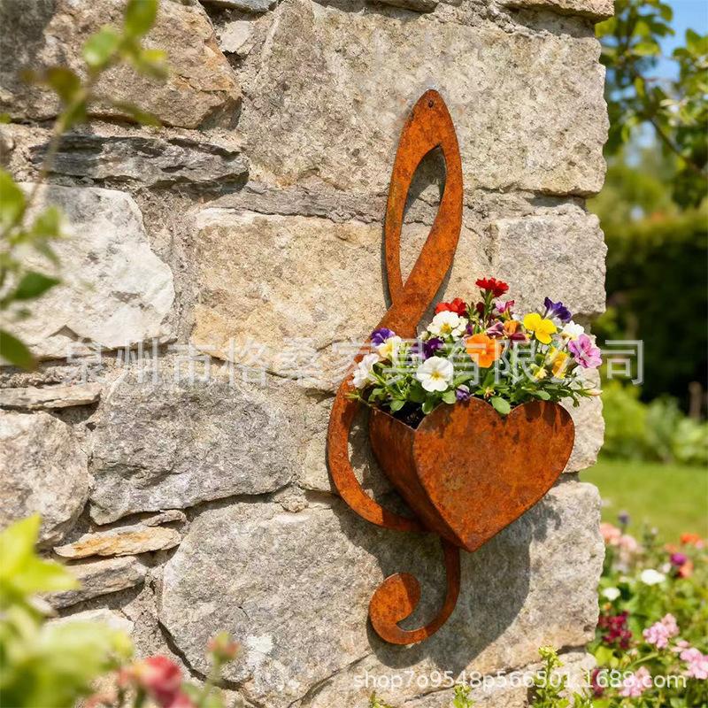 Rustikaler Metall Violinschlüssel Wandpflanzer Herzform Hängend Außen Innen Dekorativer Wandmontierter Blumentopfhalter für Sukkulentenpflanzen