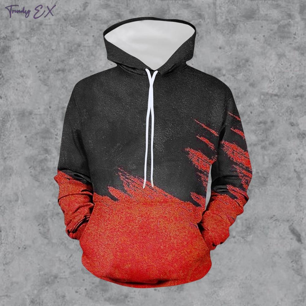 New Hot Men's Hoodies Fashion Color Blocking Print Casual Sports Graphic Hoodie Tops Harajuku Kangaroo Pocket Man Sweatshirts