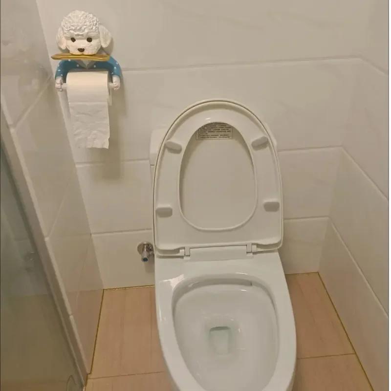 Cartoon Teddy Dog Toilet Paper Holder Punch Free Wall Mounted Toilet Tissue Roll Paper Storage Tray Rack Bathroom Decoration