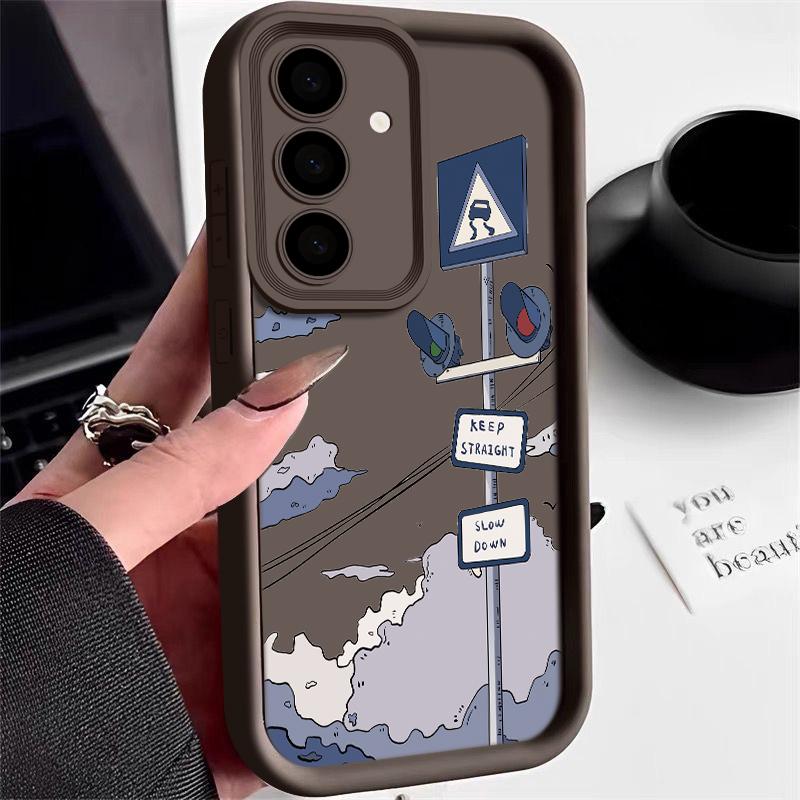 Oil Painting Road Sign Case For Samsung Galaxy A56 A16 A15 A55 A54 A35 A25 A36 S24 FE S25 Edge S24 S23 S22 Ultra TPU Phone Cover