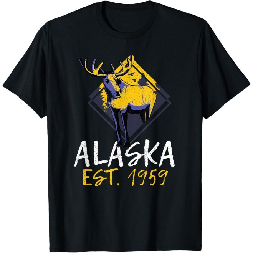 

Alaska Est 1959 Mountains Nature Deer Lover T-Shirt S