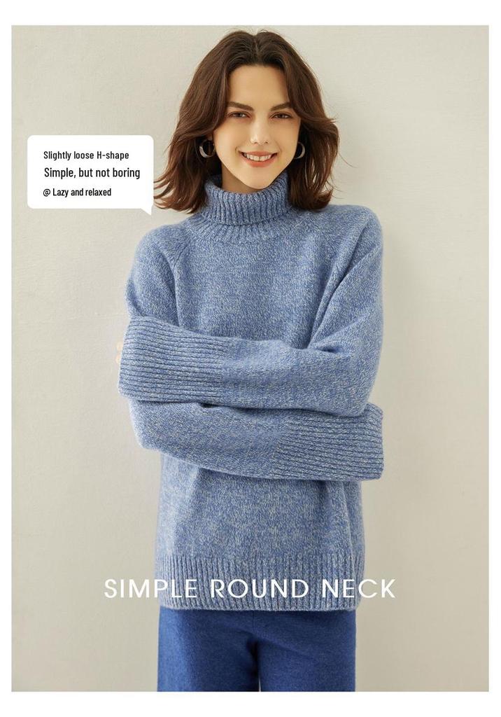 Women's Autumn/Winter High Neck Patterned Cashmere Raglan Sweater
