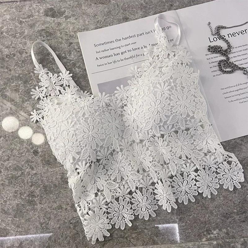 Dámský krajkový top s výstřihem do V a sexy zády, crop top s dutým výstřihem a podprsenkou, květinový výšivkový top Y2K 2025