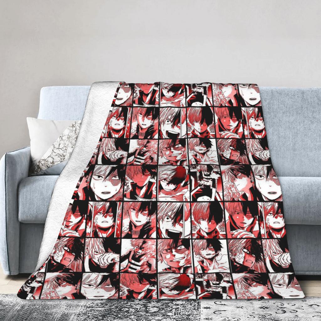 Uraraka Ochako Collage Knitted Blankets Academy Anime Manga Throw Blankets Summer Air Conditioning Ultra-Soft Warm Bedspreads