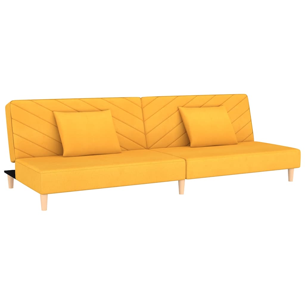 2 Seater Sofa Bed with 2 Cushions Yellow Fabric