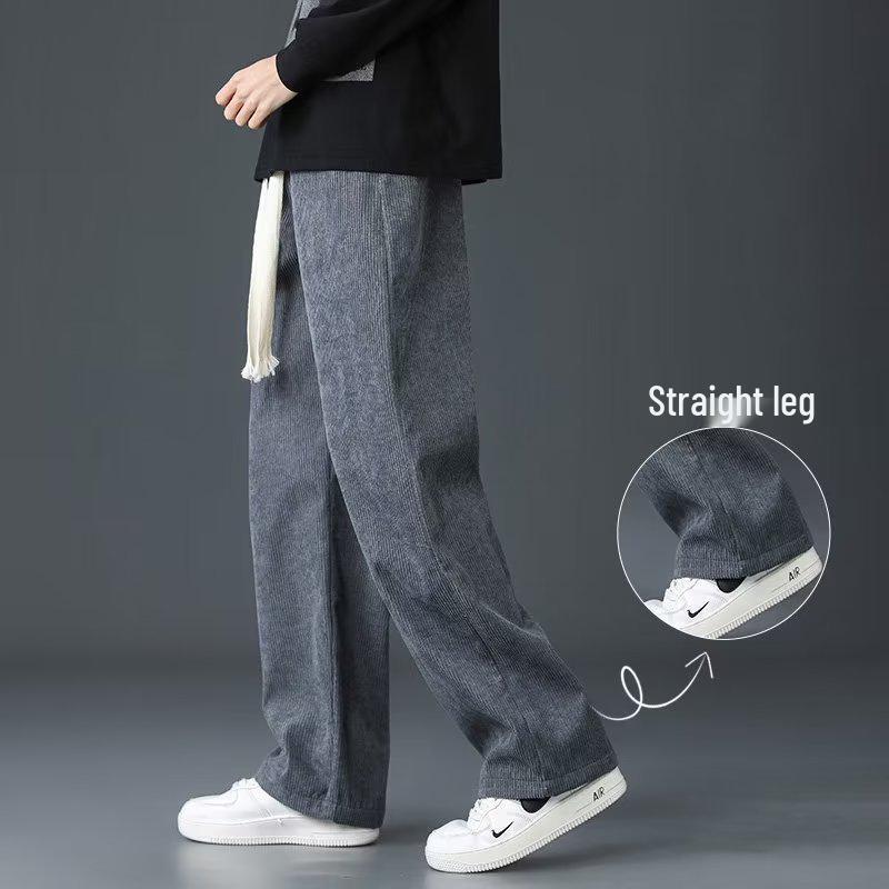 Korean Style Men's Loose Corduroy Straight-Leg Trousers - Spring/Autumn Trendy Casual Pants