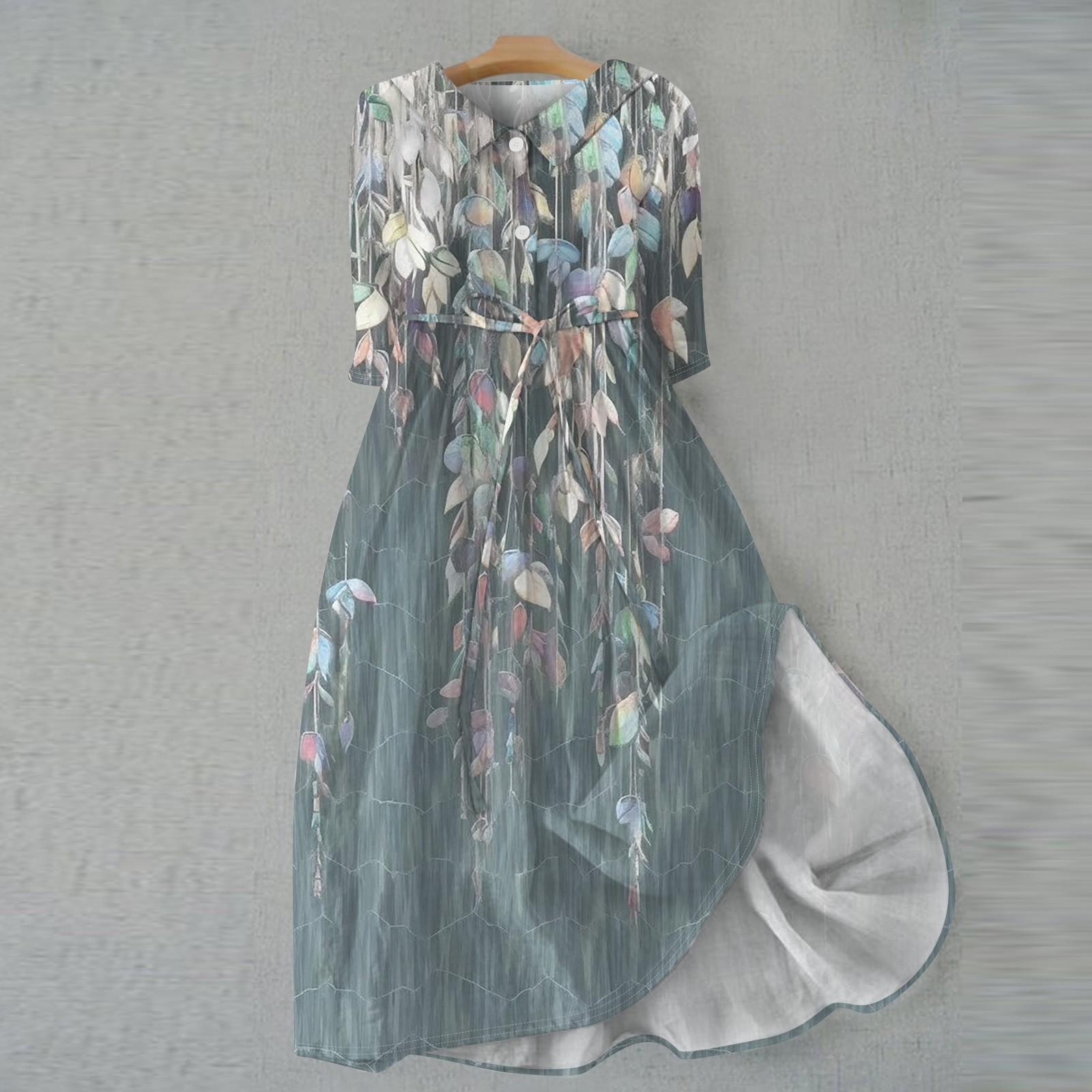 

Женская мода повседневное платье с воротником на лацкане и пуговицами с рукавами 3/4 и бретелями XXL серый