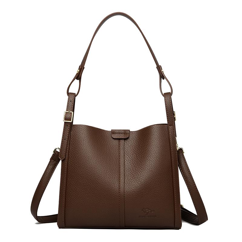 2025 Solid Color Shoulder Bag for Women High-quality Soft Leather Casual Tote Bag Ladies Vintage Crossbody Messenger Handbag Sac