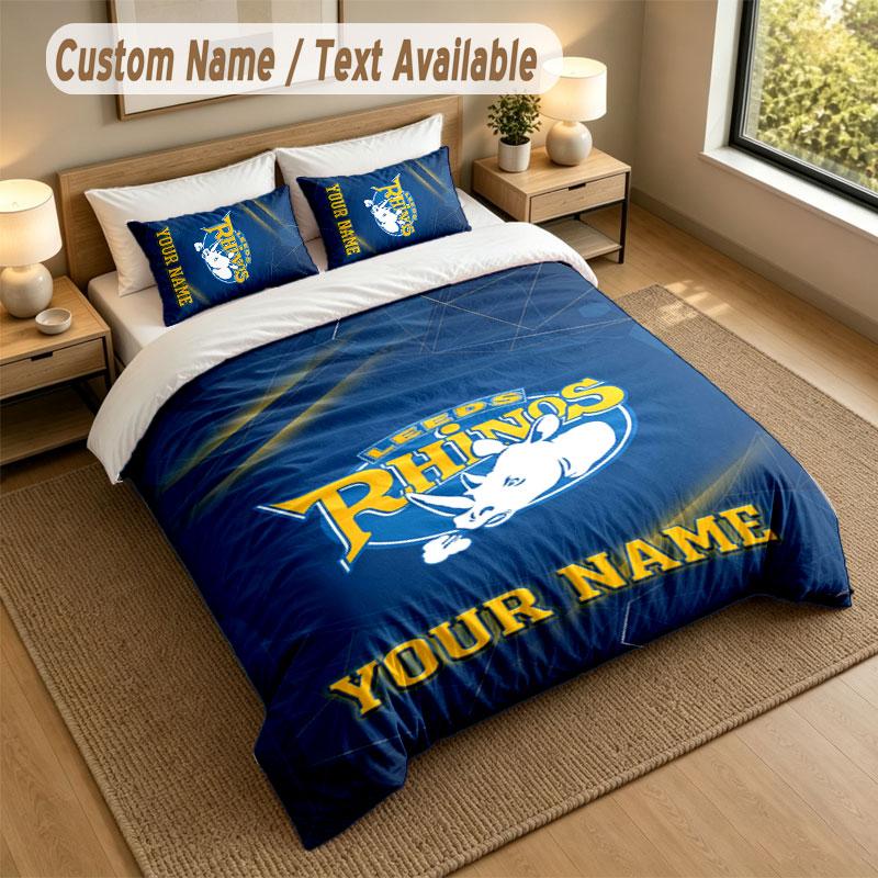 Bedding Set 1 Duvet Cover 2 Pillowcases Leeds Rhinos Print Soft Bed Linen Bedroom Decor