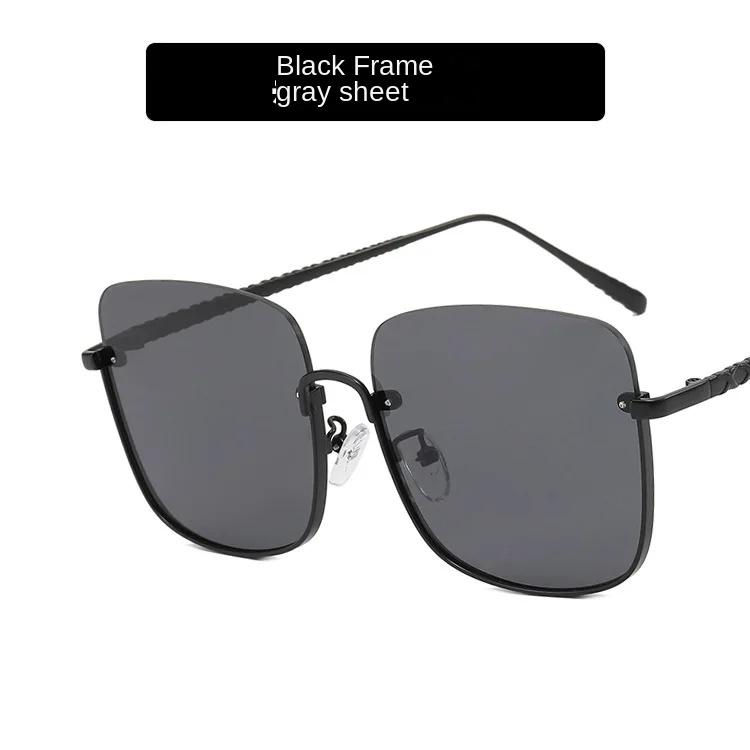 Oversize Square Half Frame Women Sunglasses Large Frame Sunglasses Thin Women Plain Concave Sunglasses