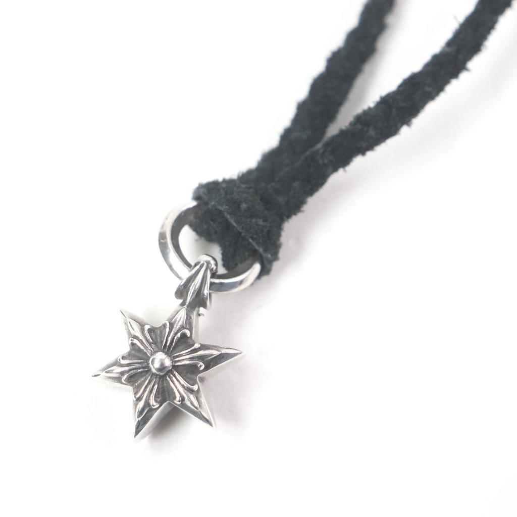 Great CHROME HEARTS Necklace Tiny Leather Blade Scroll Boro Chip Star Used