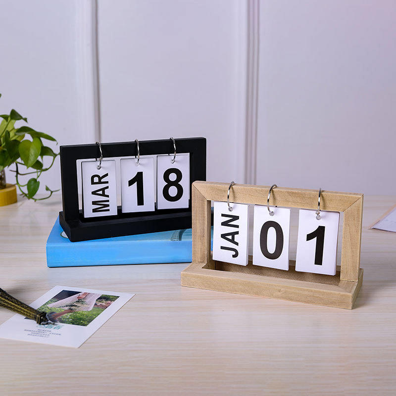Wooden Vintage Home Calendar Cafe Desktop Decorative Rustic Ornaments DIY Flip Planner Table Perpetual Calendar Office Supplies