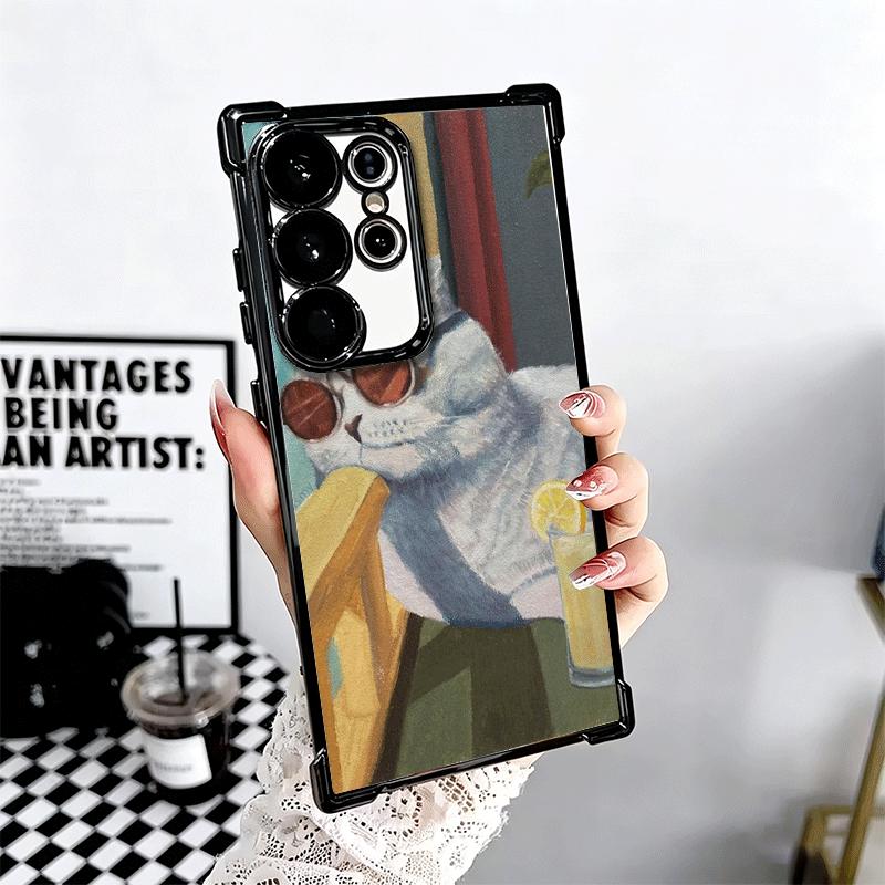 Funny Cats Fashion Style Plating Phone Case For Samsung Galaxy S24 S25 FE S26 Edge S23 Ultra S22 S21 Plus S20 Anti-Fall Airabag