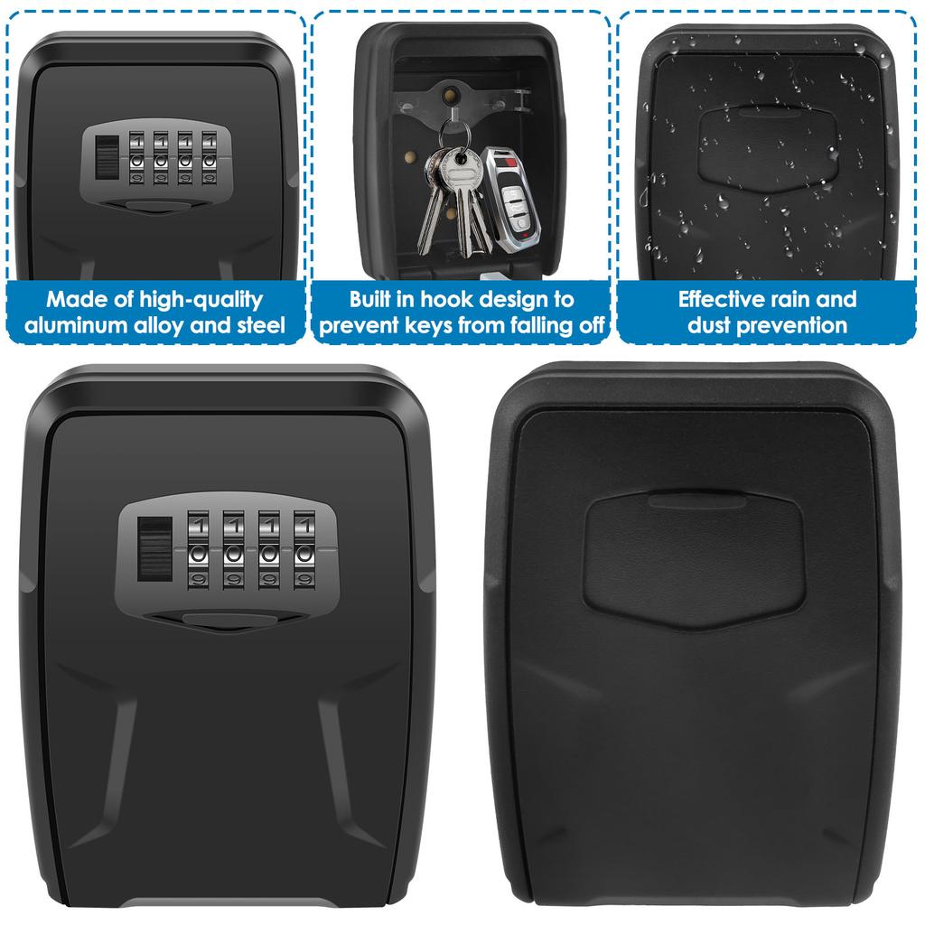 Wall Mount Key Lock Box 10 Keys Large Capacity Lockbox Resettable 4 Digit Passwords Code Security Lock for Home Garage Realtors