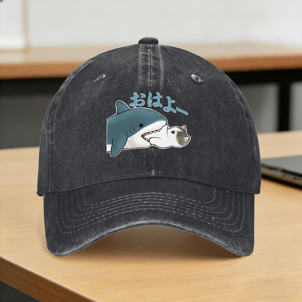 Sharks and kittens Baseball Cap Sun  Outdoor Gym SunProof Washed Trucker Hat FeUnisex Unisex Casual Print Snapback Cap