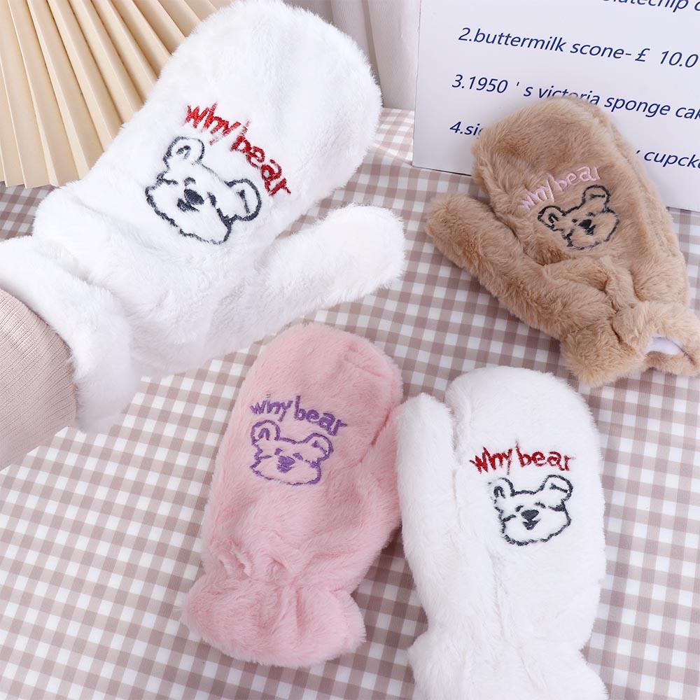 Winter Sweet Thicken Girls Women Warm Mittens Bear Gloves Plush Gloves Full Finger