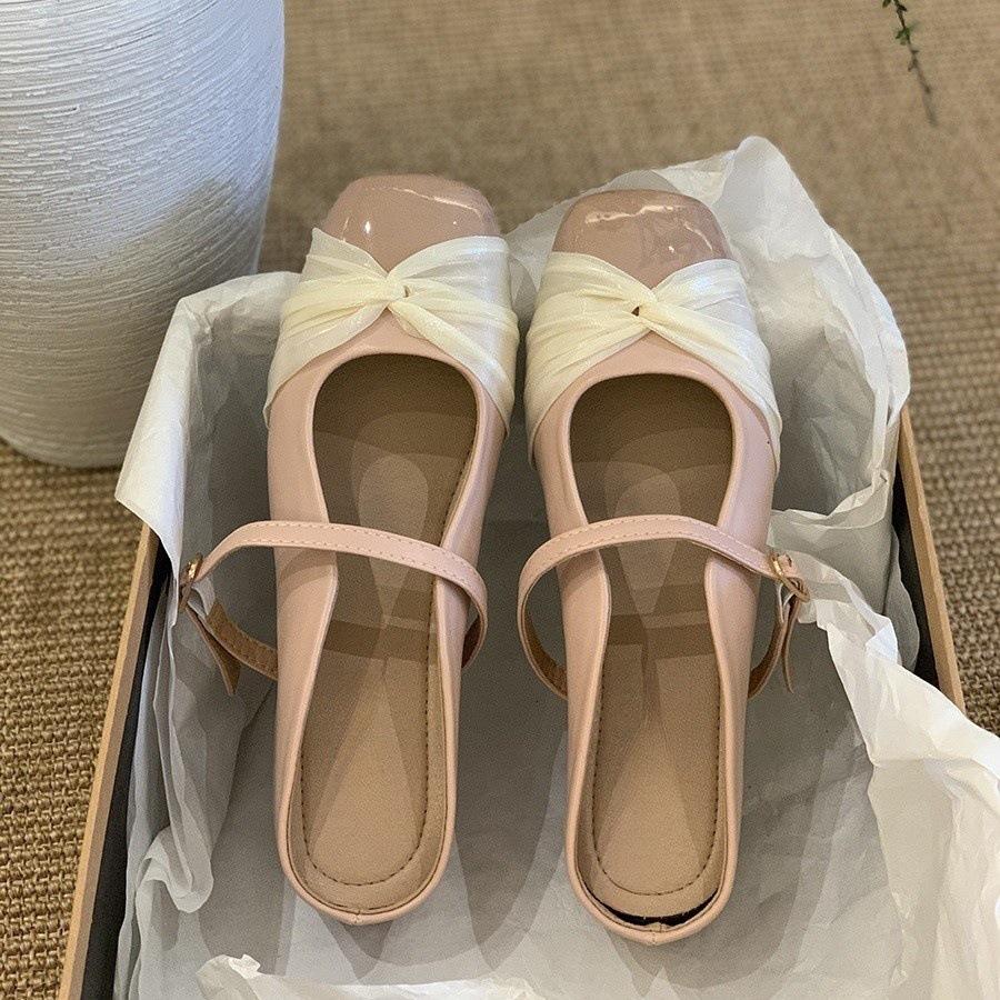 Inner Height Increase Pink Bag Head Half Slippers Female New Temperament Fairy Mary Jane Platform Single Shoes