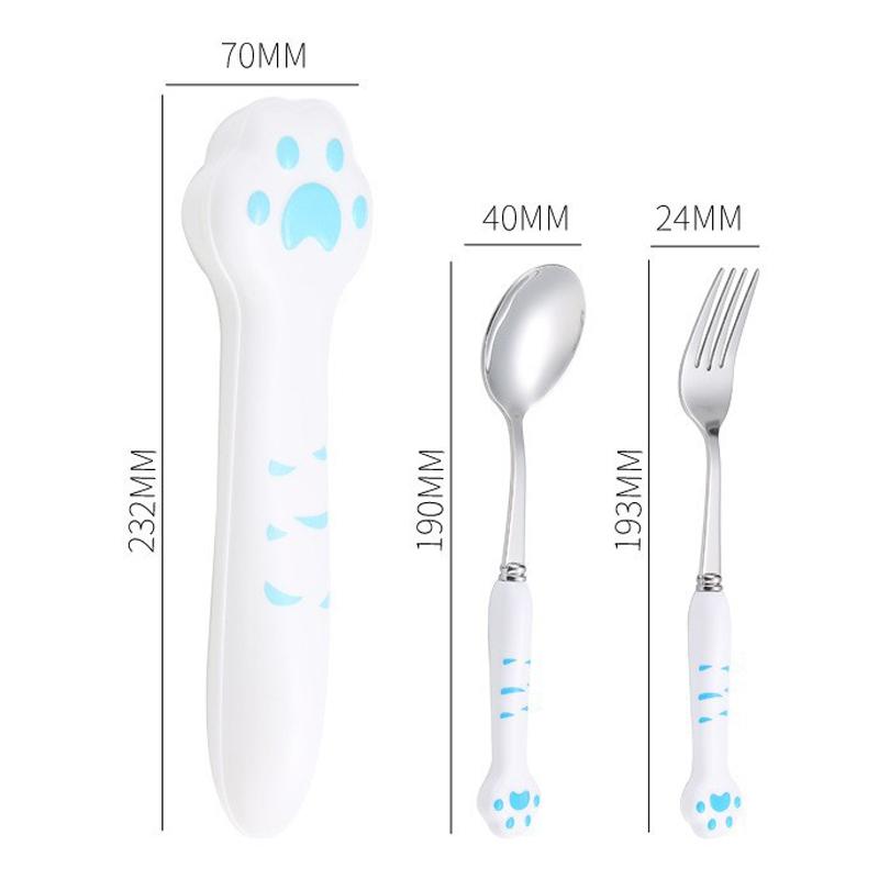 Cute Cat Paw Cutlery Set Stainless Steel Fork Spoon With Storage Box Dinnerware Tableware Silverware Lunch Portable Tableware