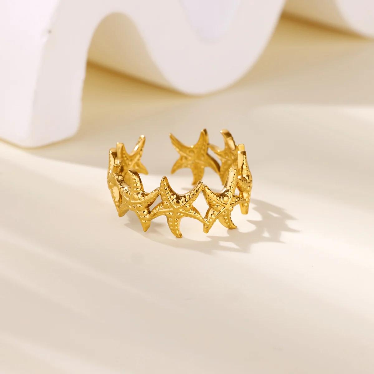 

2025 Gold Color Turtle Opening Ring For Women Trend Stainless Steel Waterproof Starfish Bague Elegant Jewelry Christmas Gifts resizable
