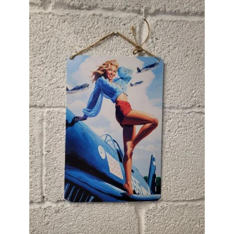 Pin-Up Girl Tin Plates, Garage Workshop Metal Decor 20x30cm