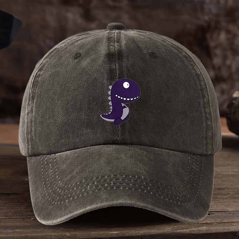 Purple Dinosaur Patterned Baseball Cap with Adjustable Breathable Fabric Suitable for Outdoor Fishing, Hiking, and Casual Wear