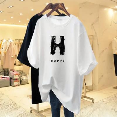 Damen bedrucktes T-Shirt, reines Baumwoll-Kurzarm-T-Shirt, lässiges Oberteil mit Rundhalsausschnitt, Basic-Pullover