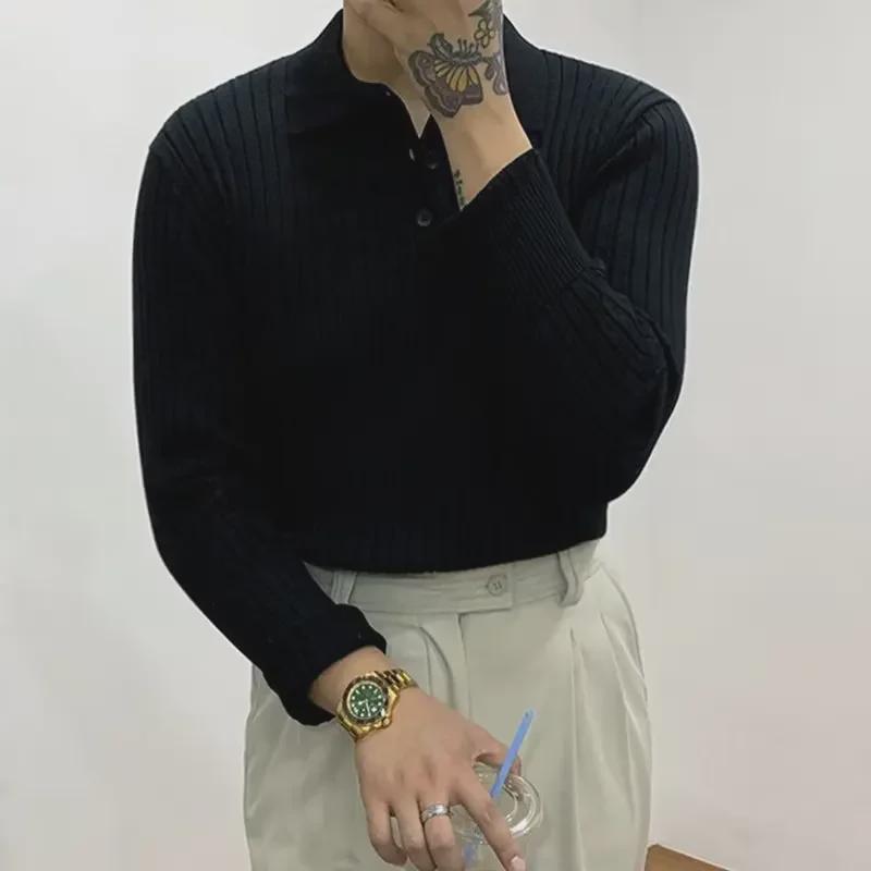 Korean Style Slim Fit Men's Polo Sweater - Simple Elegant Retro Fashion