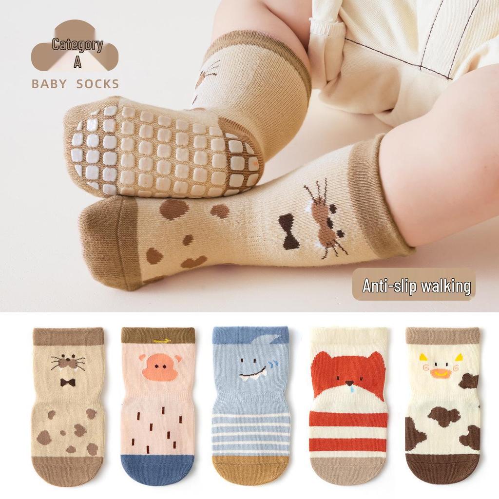 Spring Baby Socks: Non-slip, Loose Cuff, Seamless Combed Cotton Cartoon Socks for Infant & Toddler Walking Indoors