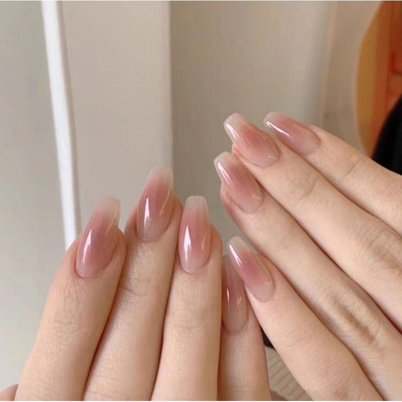 

Осень и Зима Maillard Носите Короткие Белые Карамельно-Кофейные Накладные Ногти Минималистичные Однотонные Наклейки для Ногтей Многоразовые M37-Medium Long Nude Gradient