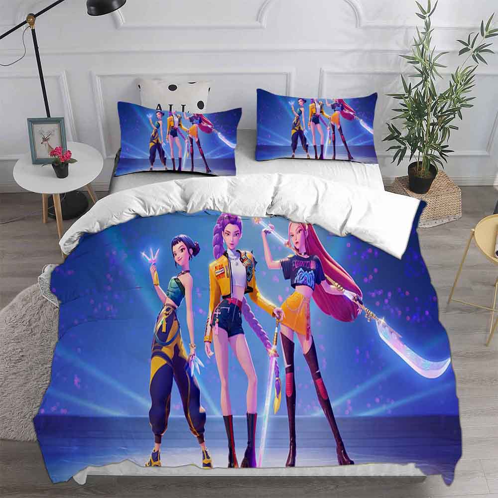 Juego de Cama K-POP D-Demon H-Hunters Juego de Funda Nórdica con Estampado 3D Suave Tamaño Individual Doble Queen Cama Para Regalo de Cumpleaños Para Niñas