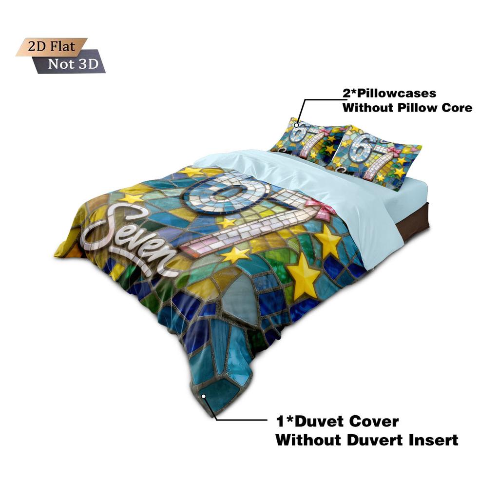 3-teiliges Glasbemaltes 67 Elemente Bedrucktes Kernloses Bettbezug-Set Mehrere Größen Schlafzimmer Bettwäsche Feiertagsdekoration Maschinenwaschbar