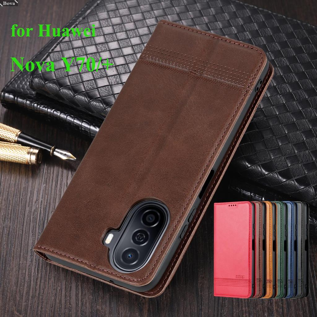 Deluxe magnetisk adsorpsjon skinn etui for Huawei Nova Y70 plus Y 70 flip cover beskyttelsesetui Nova Y70 capa fundas
