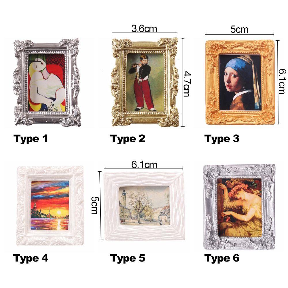 1:12 Scale Dollhouse Miniature Oil Painting Vintage Character Landscape Picture Mini Photo Frame Dollhouse Wall Mural Ornaments